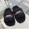 Balencaga Plush Family Line Furry Sandals Women Slipper Shearling Paris New b Letter Embroidery Flat Bottomed One Sandal Home Wearing Anti-skid OB2D