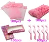 Faux cils 50100pcs 4 en 1 sac d'emballage de cils en vrac brillant paillettes couleur boîte rose avec brosses et pinces à cils 7045915