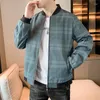 Männer Jacken Casual Mantel 2023 Lose Rundhals Plaid Jacke Baseball Tragen Männer