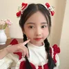 Hair Accessories Plush Children Red Bow Hairpin Lovely Cloth Hanfu Sticks Crown Ancient Headwear Chinese Year Baby