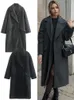 Frauen Trenchcoats Herbst und Winter Grau Knopf Wollmantel Mode Verdickte Lange Retro v-ausschnitt Ärmel Tasche Jacke 231027