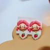 Dangle Earrings Cartoon Lovely Pink Girl Strawberry Simple Heart Blue Hollow Round Long Pendant Funny Drop Earring Gift