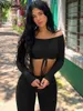 Urban Sexy Kleider Hugcitar Slash Neck Langarm Raffung Schnürung Sexy Crop Top Hosen 2-teilige Sets Herbst Damenmode Streetwear Urlaubskleidung