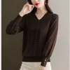 Women's Sweaters Spring And Autumn Fashion Foreign Style Nail Beads V-Neck Ice Silk Bubble Sleeves Versatile Loose Size Fat Mm Knitted Top