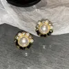 Stud Earrings Black Leather Crystal Pearl Jewelry For Women