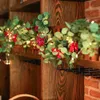 Juldekorationer Party Joy 1.9m Artificial Eucalyptus Christmas Pine Cypress Garland med Red Berries Rattan Home Party Table Decor Xmas Ornament 231027