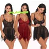 New V-Neck Pretty Women Nightdress Lace Fabric Underwear Transparent Lingerie Nightgown 211208