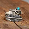 Cluster Ringen Mode Boheemse Sieraden Natuursteen Veer Ring Vrouwen Party Boho Accessoires Huwelijksgeschenken Verstelbaar Voor