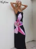 Городские сексуальные платья Hugcitar с цветочным принтом, без рукавов, с разрезом, облегающее платье макси для выпускного вечера, летнее женское элегантное праздничное платье YK