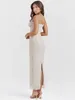 Casual Kleider Mozision Elegante Spaghetti Strap Backless Sexy Maxi Kleid Für Frauen Mode Zwei Schicht Mesh Ärmel Bodycon Club Party