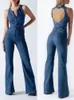 Womens Jumpsuits Rompers Taruxy Backless Heart Cutout Bodycon Jumpsuit for Women Casual Sleeveless Slim Outfits Retro Denim 231027