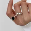 クラスターリングVentfille 925 Sterling Silve Silve Black Agate Ring for Womenギフトジオメトリ曲線スムーズなデザインクリエイティブジュエリードロップ