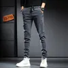 Mens Jeans Autumn Winter Baggy Man Brushed Thicken Wool Plush Cowboy Black Korean Designer Clothing Cargos Drawstring Slim Trousers 231027