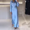 Vestidos casuais Ellafads mulheres maxi vestido outono moda escritório sólido lapela manga longa cintura cortada com cinto ocasião formal