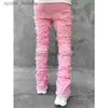 Jeans da uomo Jeans da uomo Jeans skinny da uomo Frange Bordo hip-hop Toppa elastica Punk Rock Jeans aderenti lunghi Jeans impilati Pantaloni in denim Blu Rosa Streetwear L231030
