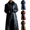 Mens Leather Faux Men Jacket Turndown Collar Smooth Fall Coat Windproof Streetwear Slim Fit Long Sleeve Trench 231027