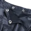 Underpants Men's Faux Leather Bugle Pouch Press Buttons Booty Boxer Shorts Knickers Latex Hombre Underwear Sexy