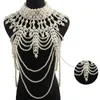 Shawls Women Imitation Pearl Beaded Body Chain Shawl Handmade Jewelry Bib Necklace Collar Vintage Luxurious Layered Costume 231027
