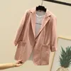 Damskie garnitury Blazer Casual Mash Modna solidna kieszonkowa biuro biurowy Lekki kwartalnik lniany płaszcz górny