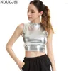 Tanques femininos NDUCJSI Moda Party Club Wear Sexy Tank Top Mulheres Slim Crop Couro Sem Mangas Colete High Street Stretchy Punk