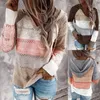 Women's Sweaters Fashion Sweatshirt Casual Patchwork V-neck Tops Long Sleeves Hooded Sweater Hollow Out Blouse Ladies