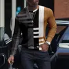 Мужские футболки Винтажная вафельная клетчатая рубашка Мужская уличная мода Свободный пуловер с геометрическим рисунком в полоску Мужская повседневная рубашка с круглым вырезом с длинным рукавом