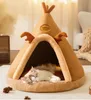 Kennes Pens Pet Cat Cave House Składany namiot Soft Dog Bed Mongolian Yurts Cute Kennel Nest Small Animals Puppy Chihuahua House With Mat 231030