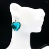 Dangle Earrings 35x20mm Big Heart Gemstone 20mm London Blue Topaz Aquamarine Fine Jewelry Daily Wear Silver