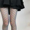 Meias femininas respirável boate vestir-se multicolorido menina lolita meia-calça oca meias arrastão grade