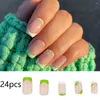 False Nails Simple Artificial Press On Fake Tips Short Nail With Green Flower French Side