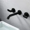 Bathroom Sink Faucets Fashion Simple Black Wall Mounted Brass Faucet Cold Water Mixer With Embedded Box