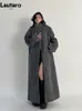 Women's Wool Blends Lautaro Autumn Winter Clothes Women Oversized Long Casual Warm Grey Wool Blends Coat Women Maxi Fluffy Woolen Overcoat 231027