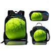 Zaino per giovani pallina da tennis stampa 3D 3 pezzi/set borse da viaggio per studenti zaino per laptop borsa da pranzo astuccio