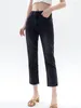 سراويل جينز للسيدات 2 ألوان مرتفعة بخصر أنبوب مستقيم للنساء السيدات سروال الدنيم بطول الكاحل