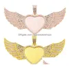 Pendants 2021 20Pcs/Lot Factory Direct Sale Custom Jewelry Sublimation Heart Shape Angel Wings Necklace For Promotion Gifts Drop Deliv Dh7Vx