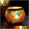 Świecane uchwyty Mosaic Glass Candlestick Continental Retro Decoration Prezentacje Palanie kubka baru Uchwyt do domu