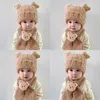 Cuscini 6M 5Y Bambino neonato Bambino Neonate Ragazzi Cappello caldo Simpatico orso Stampa Peluche Gatti Sciarpa Abiti morbidi 231030