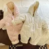 Rompertjes Winter Baby Hoodie Jumpsuits Baby Meisjes Bontvoering Warme Outfit 231030