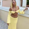 Abiti da lavoro 2023 Estate Crop Top Gonna lunga Set da 2 pezzi Abito con spalle scoperte Donna Sexy Maglia Sheer Beach Outfit Co-Ord Y2K