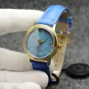 de Ville Prestige Watch自動メカニカルブルーダイヤルレザーストラップデートサファイアガラス32mm女性2813腕時計