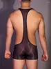 Homens Bodysuit Jockstrap Lingerie Lingerie Bibshorts Calcinhas Boxers Backless Sexy Erótico Sheer Stretchy Nylon Suspensórios Macacão