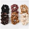 Accessoires de cheveux Femmes Satin / Veet Scrunchie Stretch Porte-queue de cheval Bandes élastiques Couleur unie Cordes Cravates Drop Livraison P Dhf6D