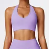 Yoga outfit Women Sports Underwear High Support Impact Ruched Fitness Gym Hanging Neck Top Push Up Workout Clothes Push-Up Activewear