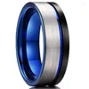 Cluster Rings 8mm Mens Black Blue Tungsten Carbide Ring Wedding Band Asymmetric Grooved Brushed Finish Comfort Fit Jewelry