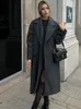 Женские плащи осень и зима серое шерстяное пальто на пуговицах модное утолщенное длинное ретро-куртка с v-образным вырезом и карманами 231027