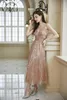 Seksi Moda Altın Kısa Balo Elbisesi 2024 V-Neck Kayışları Sırtsız Çay Uzunluğu Sequent Women için Doğum Günü Robe De Soriee GZLY005