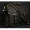 Briefcases Vintage Crazy Horse Genuine Leather Men Briefcase 15" Laptop Bag Work Business Bag Shoulder Messenger Bag Male Tote Handbag M088 231030