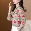 Chemisiers pour femmes rétro col montant bouton de plaque style chinois amélioré Cheongsam haut pour les femmes à manches longues élégant imprimé floral mince