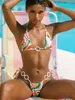 Women's Swimwear Sexy Halter String Micro Bikini Set Women Thong Lace Up Ring Buckle Bathing Suit Trend Print Swimsuit 2023 Beachwear