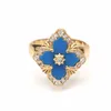 Palace Style Natural Fritillaria Ring Niche Design Open with Diamond Inlay Lucky Grass Eating Finger